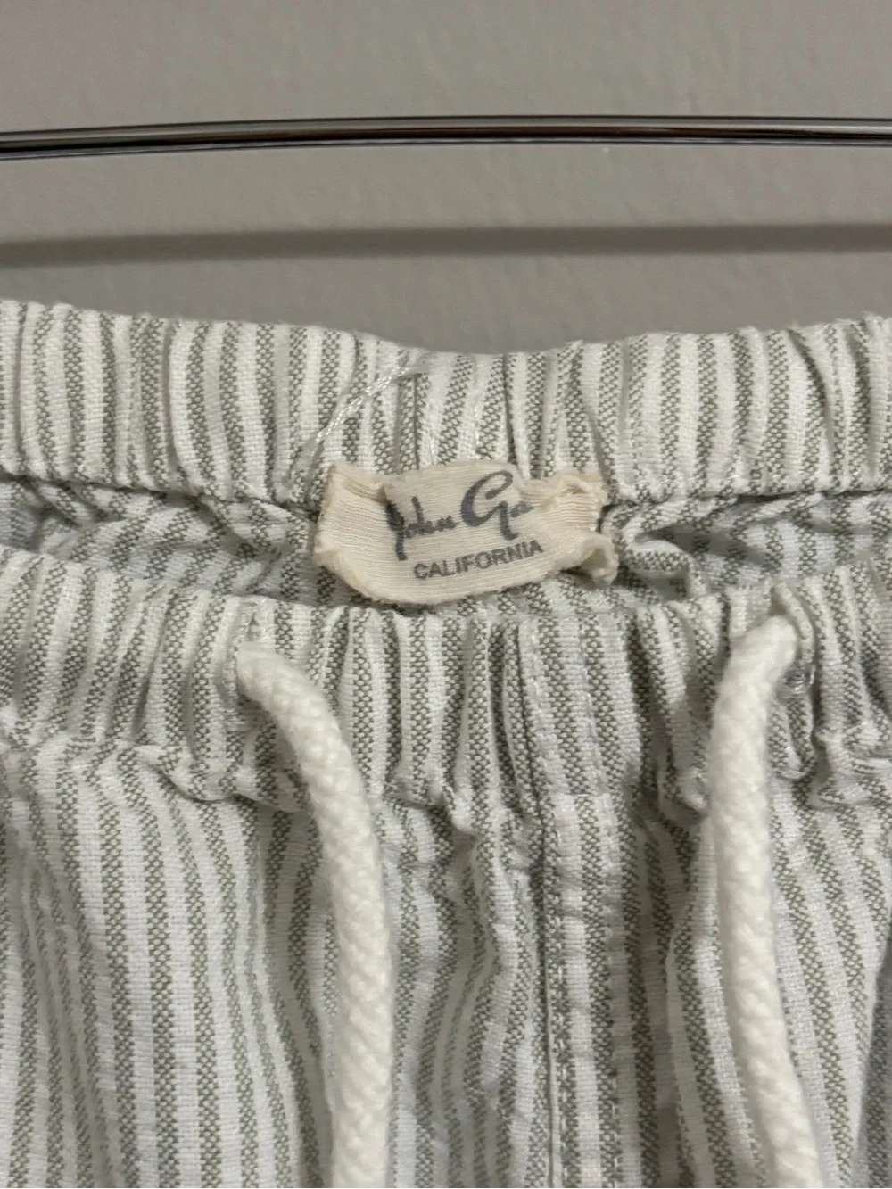 John Galt Sage Green Striped Linen Pants